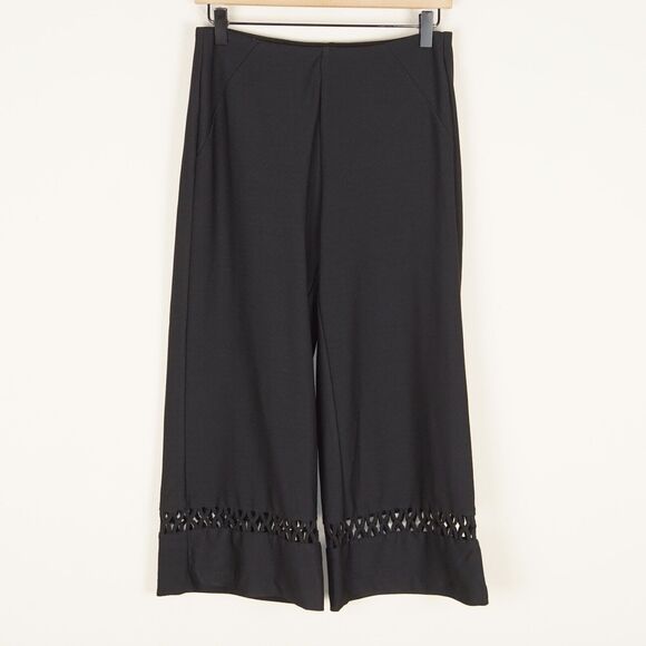 Lysse Black Wide Leg Crop Crochet Crepe Knit Pants Womens Sz S - Picture 1 of 9